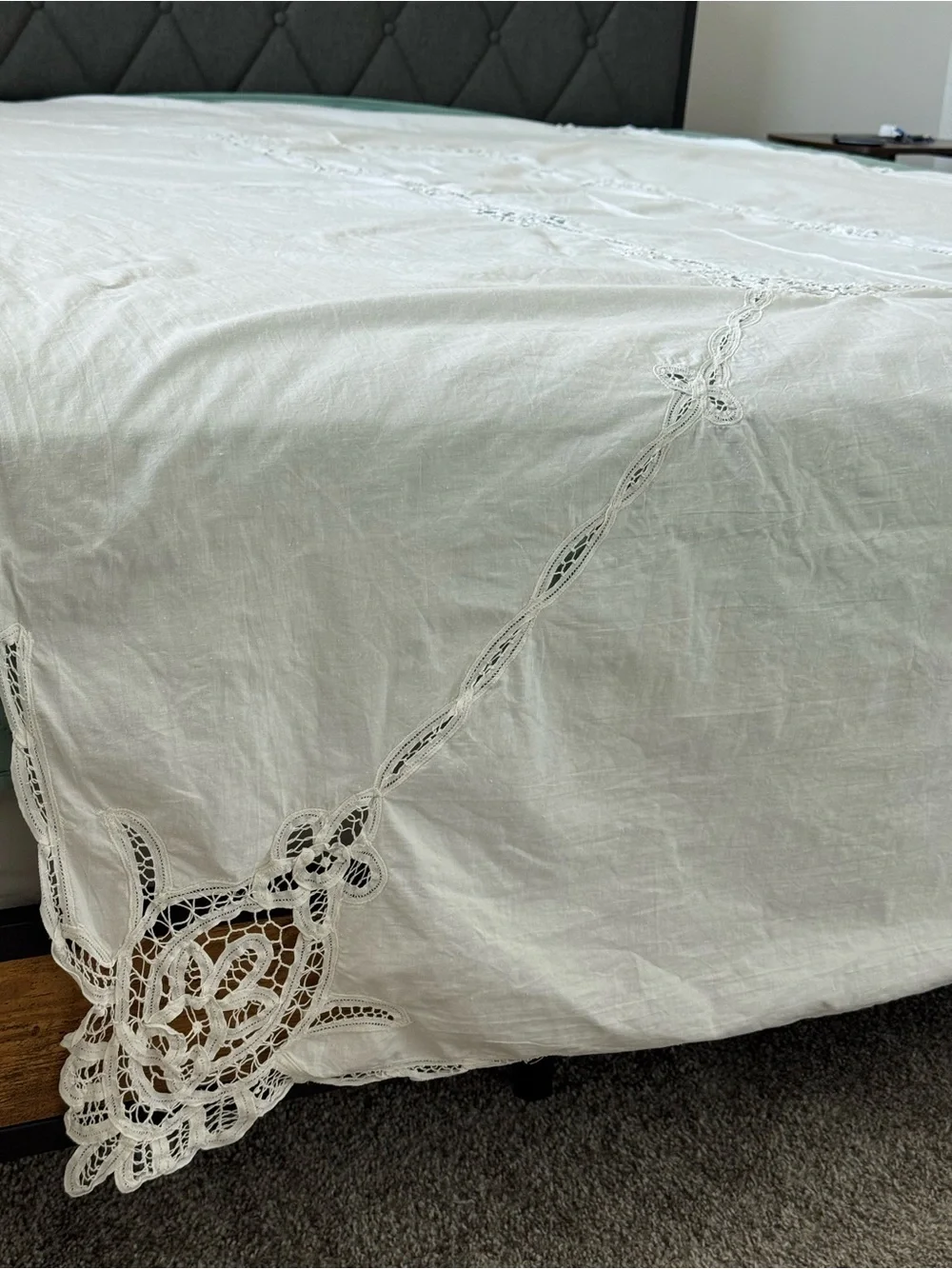Vintage Cotton Lace Tablecloth Heirloom Cottagecore Farmhouse Large Ivory 63x97